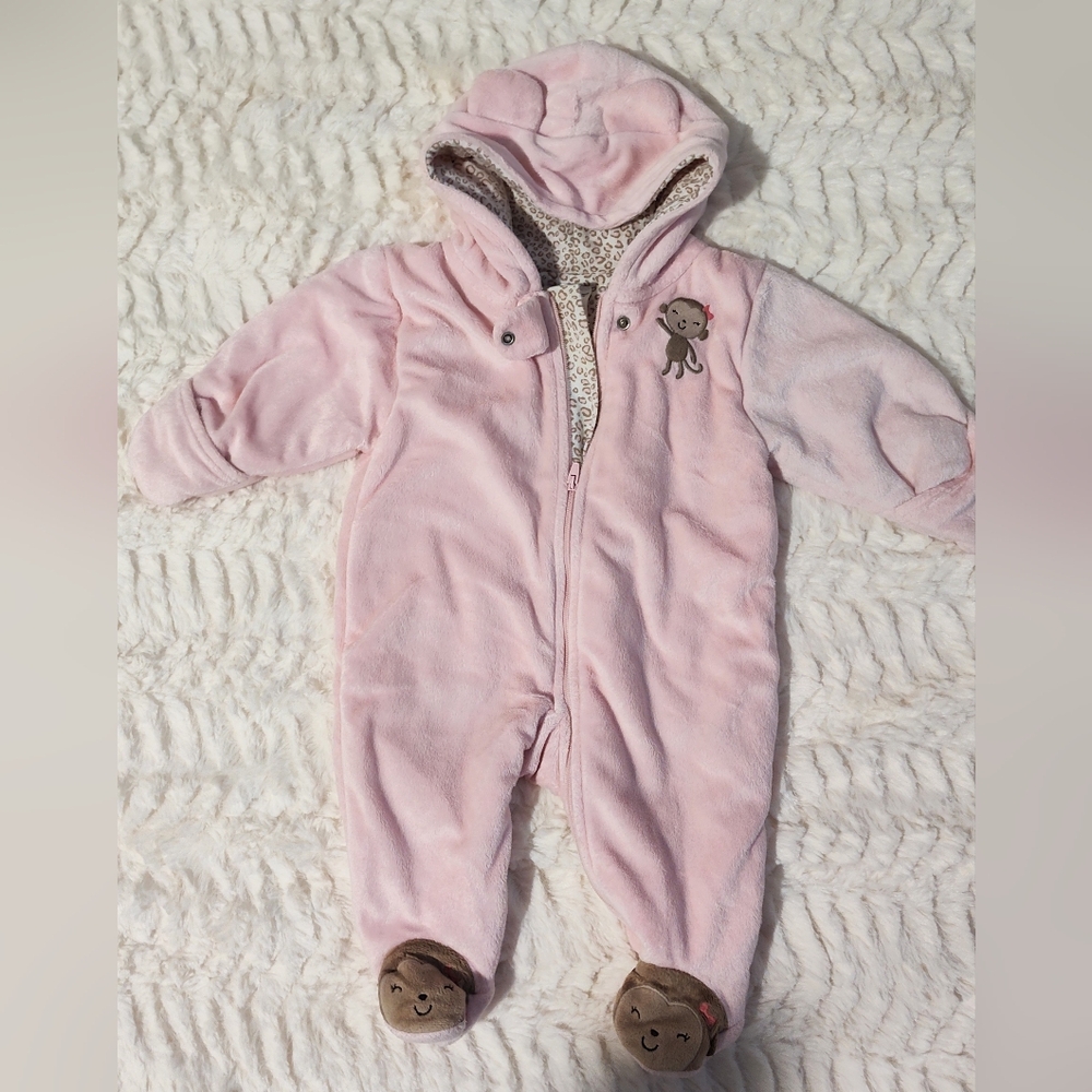 Pink Hooded Footie with Bear Design